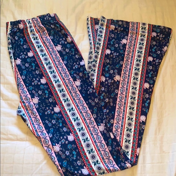 Floral And Tribal Print Flare Leg Pants 
